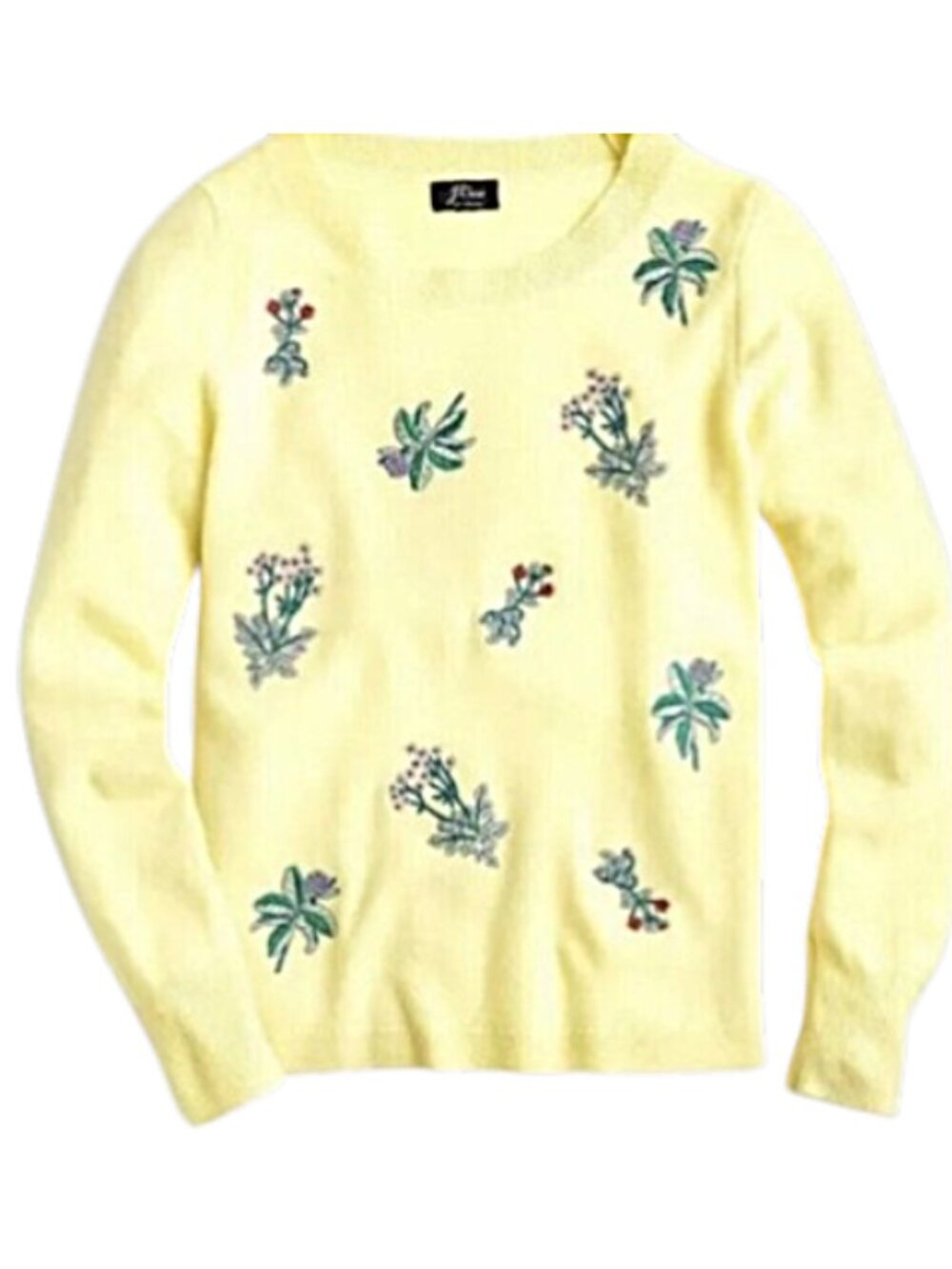 NWT J. Crew Butter Yellow Crewneck Cashmere Embroidered Sweater XXL (PTP 22")